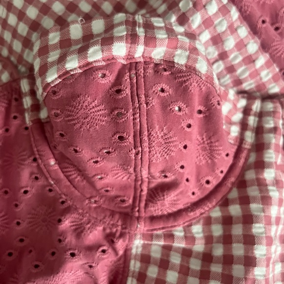 Urban Outfitters Pink Gingham‎ Eyelet Sides Shoulder Tie Mini Dress Size Large - Picture 6 of 6